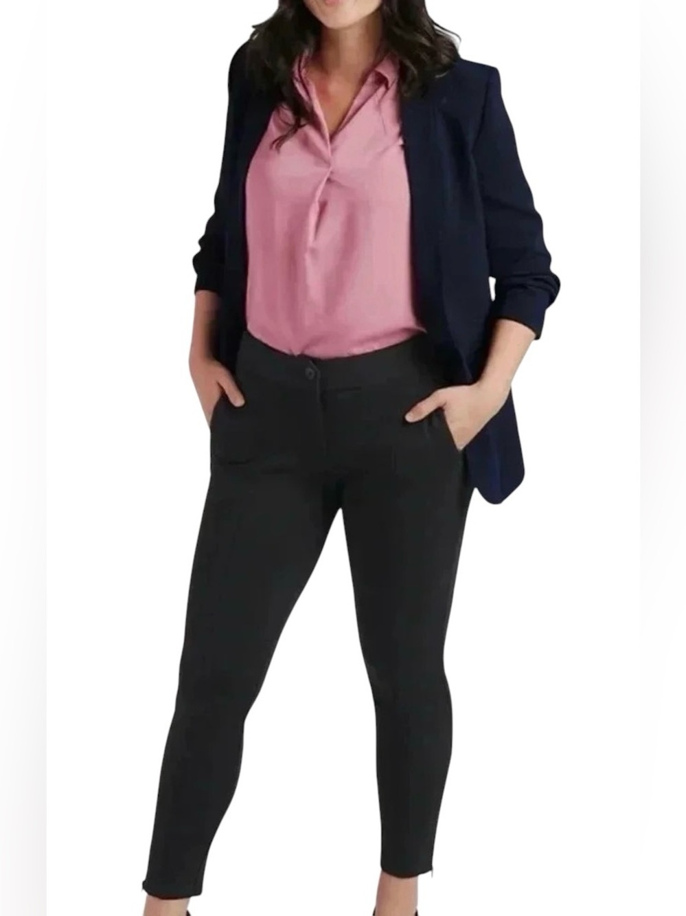 Betabrand Ankle Zip Cigarette Black Yoga Dress Pant XL Zip Hip Pockets Stretch